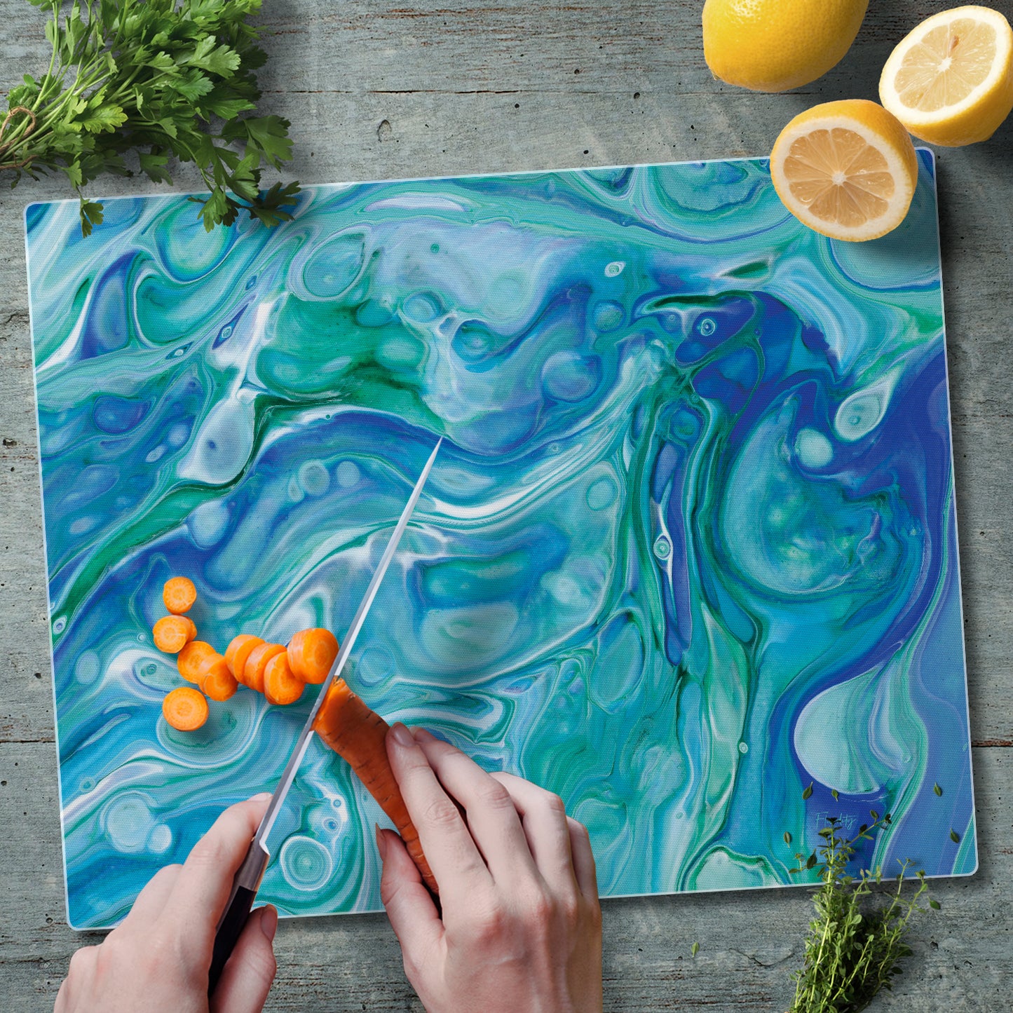 CounterArt Ocean Vibe 3mm Tempered Glass Cutting Board 15" x 12" Manufactured in the USA