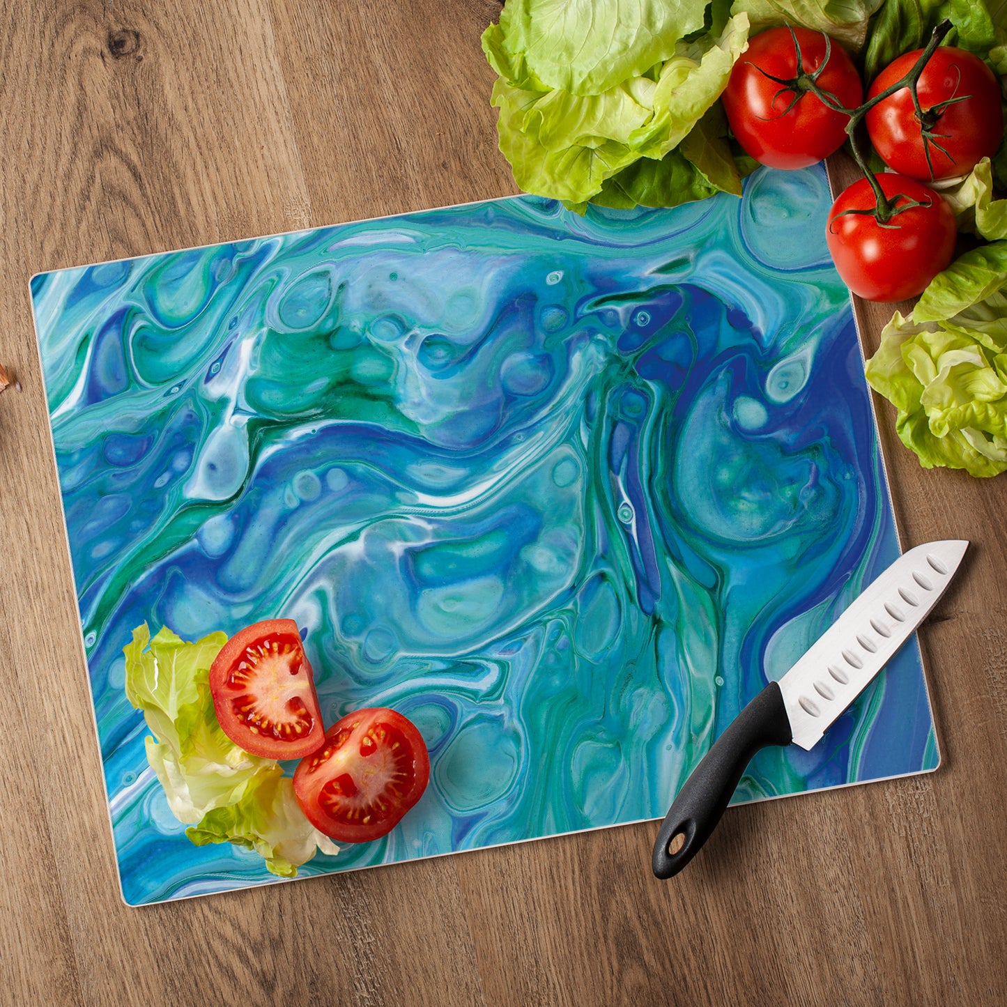 CounterArt Ocean Vibe 3mm Tempered Glass Cutting Board 15" x 12" Manufactured in the USA