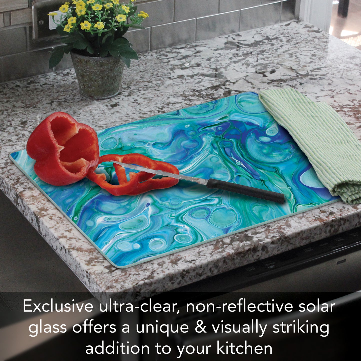 CounterArt Ocean Vibe 3mm Tempered Glass Cutting Board 15" x 12" Manufactured in the USA