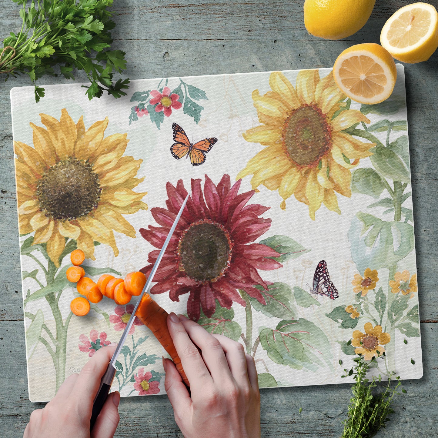 CounterArt Sunflower Splendor 3mm Tempered Glass Cutting Board 15" x 12"