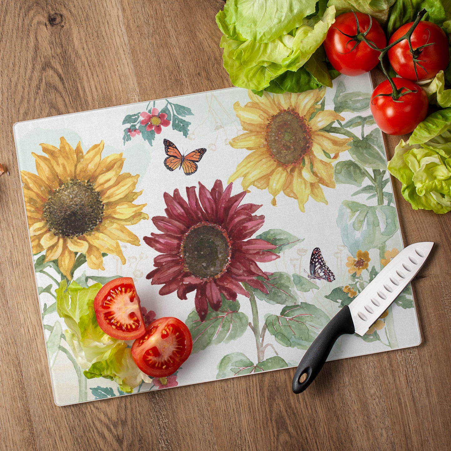 CounterArt Sunflower Splendor 3mm Tempered Glass Cutting Board 15" x 12"