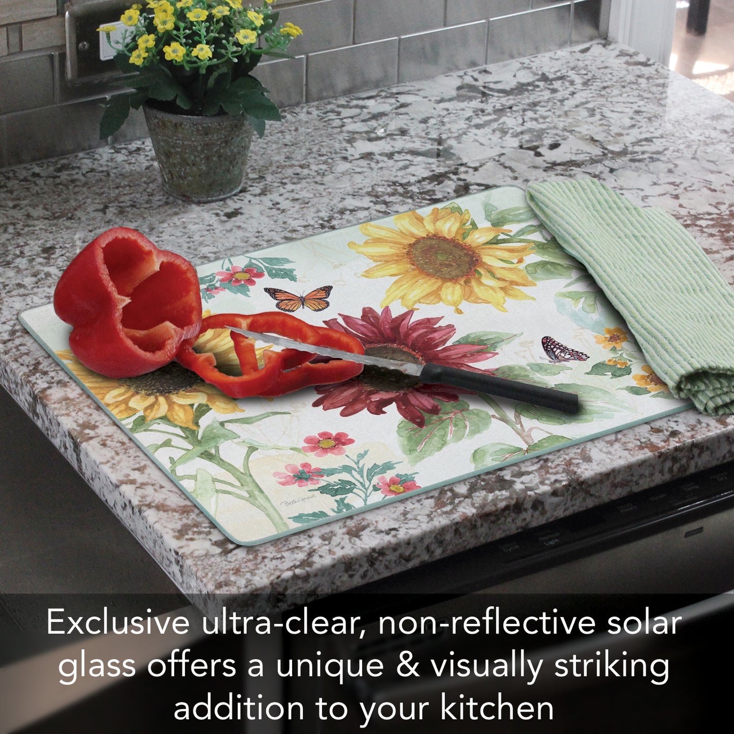 CounterArt Sunflower Splendor 3mm Tempered Glass Cutting Board 15" x 12"