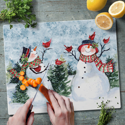 CounterArt Watercolor Snowman 3mm Tempered Glass Cutting Board 15" x 12" Manufactured in the USA
