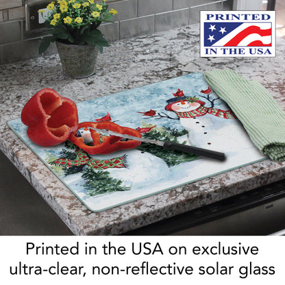 CounterArt Watercolor Snowman 3mm Tempered Glass Cutting Board 15" x 12" Manufactured in the USA