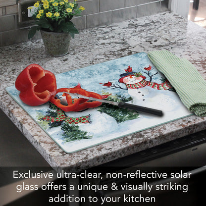 CounterArt Watercolor Snowman 3mm Tempered Glass Cutting Board 15" x 12" Manufactured in the USA