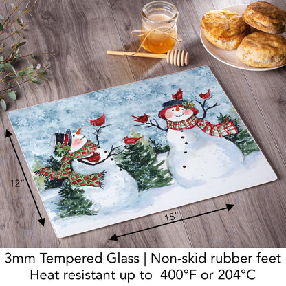 CounterArt Watercolor Snowman 3mm Tempered Glass Cutting Board 15" x 12" Manufactured in the USA