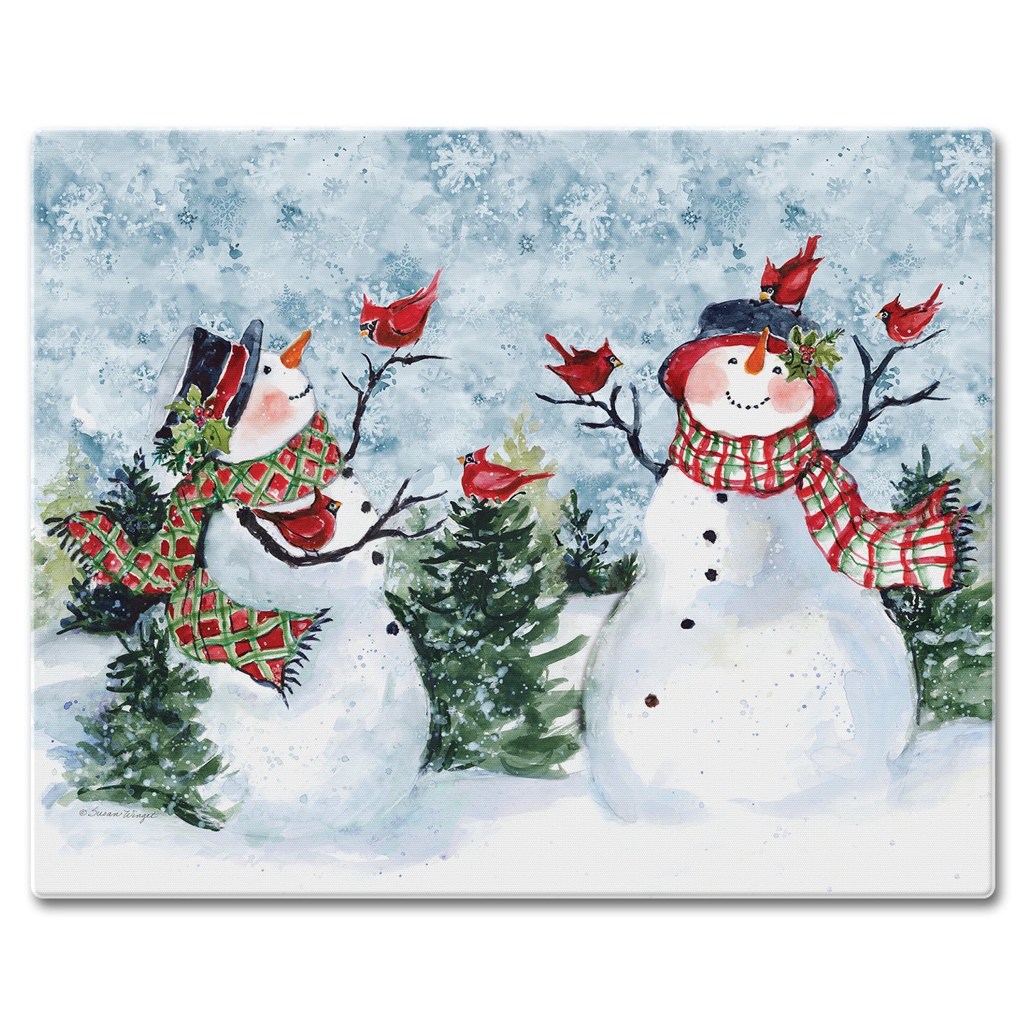 CounterArt Watercolor Snowman 3mm Tempered Glass Cutting Board 15" x 12" Manufactured in the USA