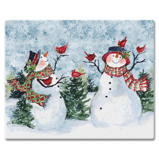 CounterArt Watercolor Snowman 3mm Tempered Glass Cutting Board 15" x 12" Manufactured in the USA