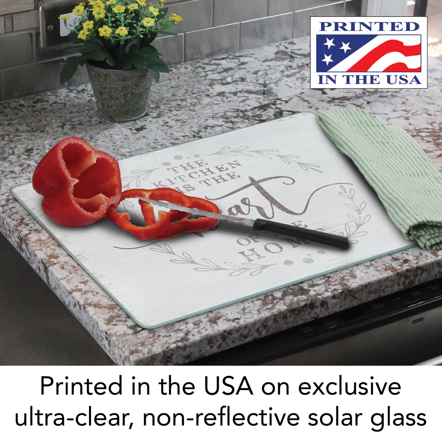 CounterArt Heart Of The Home 3mm Tempered Glass Cutting Board 15” x 12” Manufactured in the USA