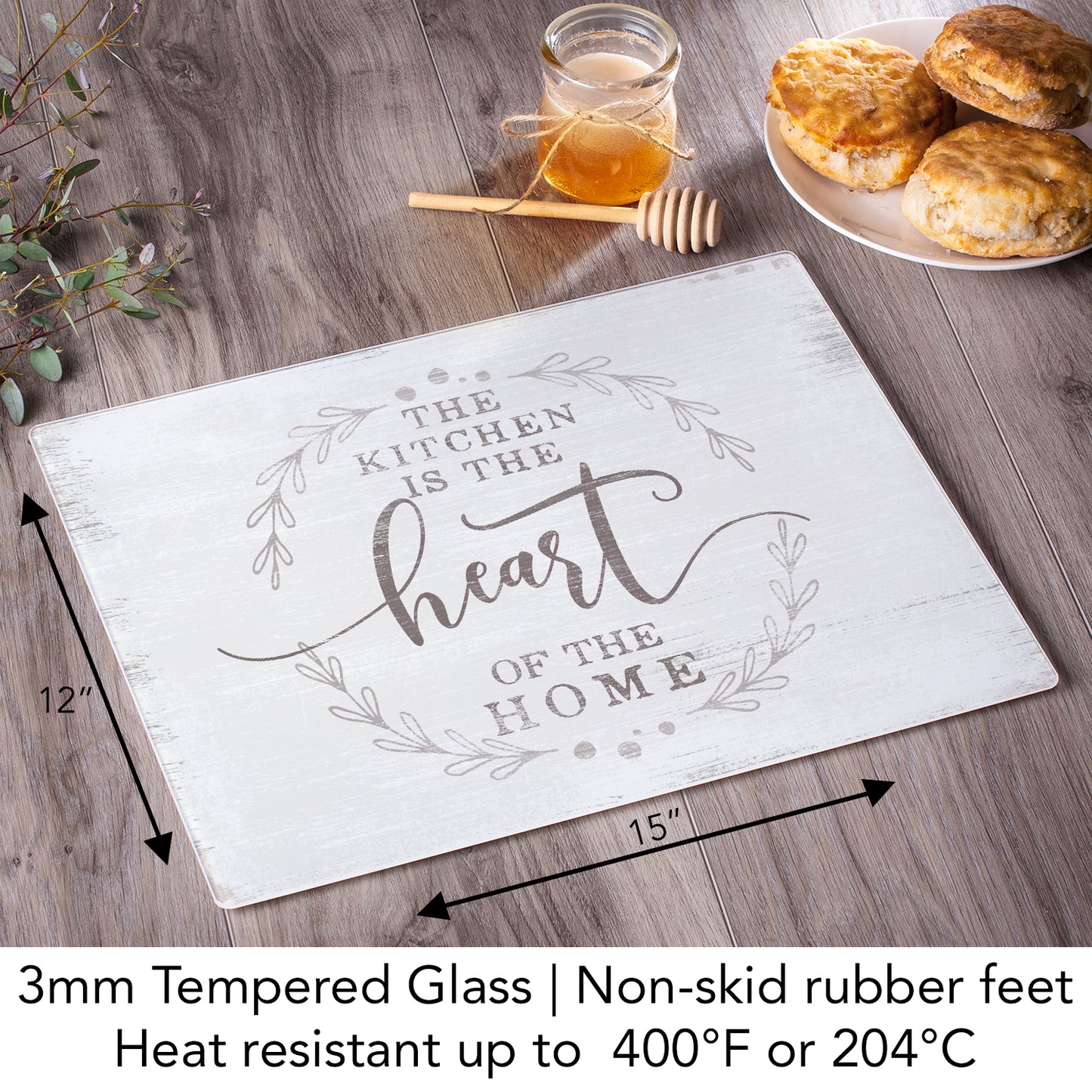 CounterArt Heart Of The Home 3mm Tempered Glass Cutting Board 15” x 12” Manufactured in the USA