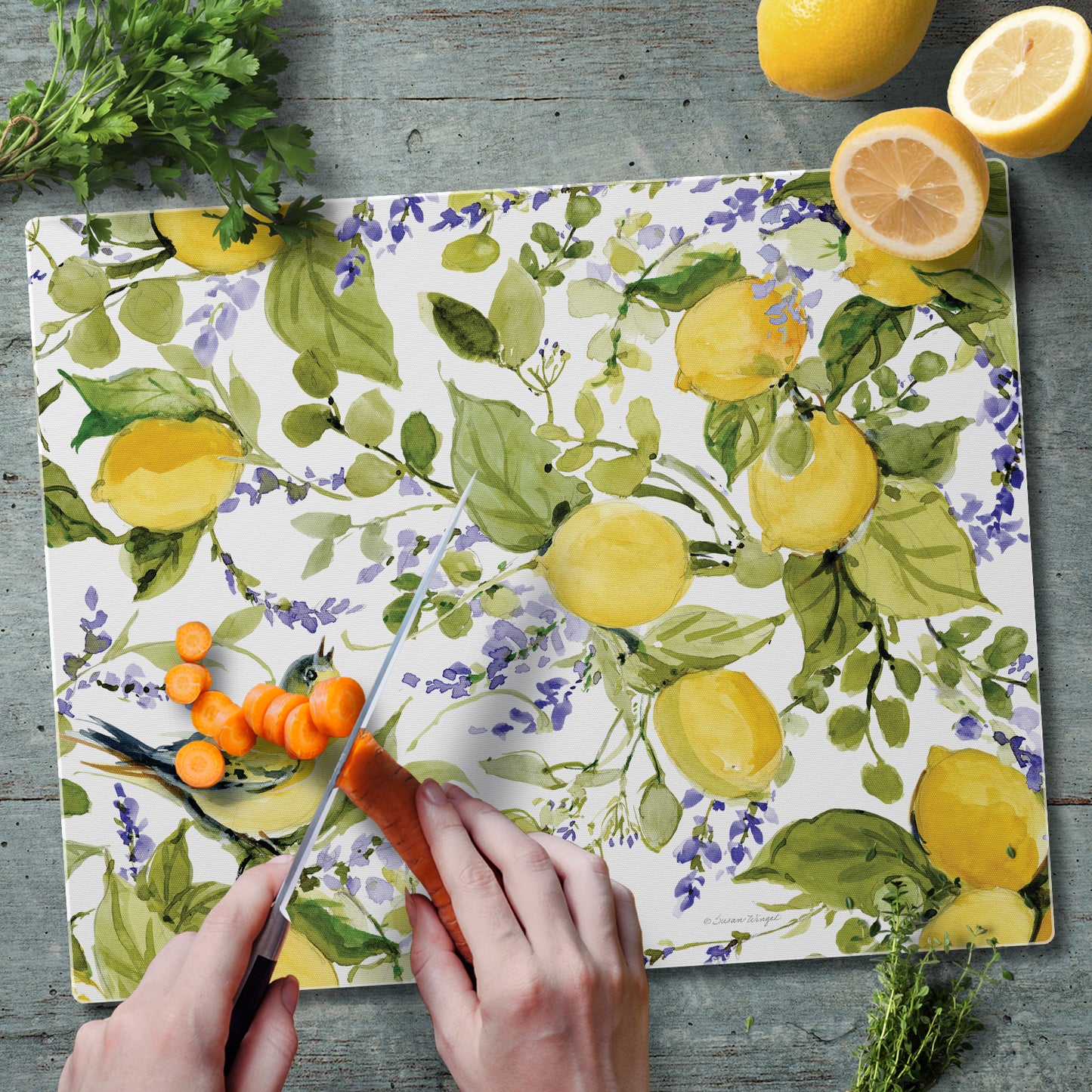 CounterArt Watercolor Lemons 3mm Tempered Glass Cutting Boards Manufactured in the USA