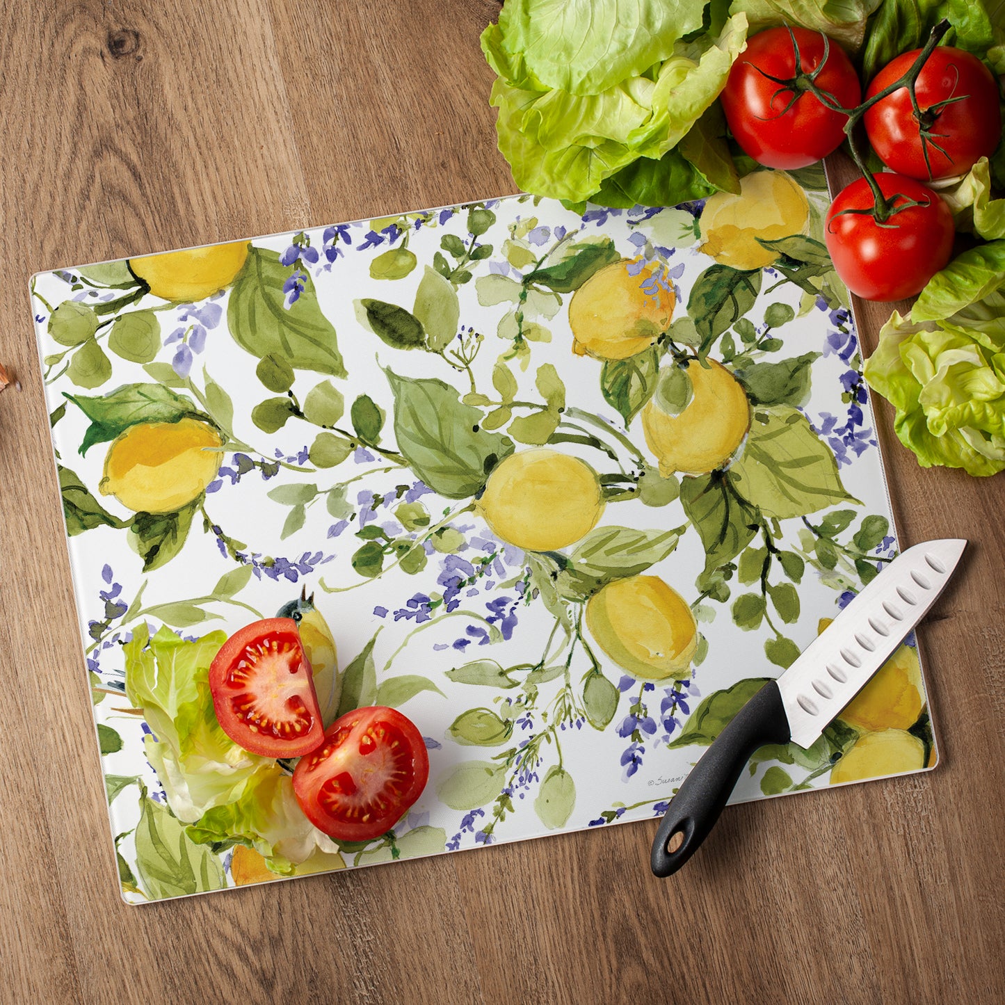 CounterArt Watercolor Lemons 3mm Tempered Glass Cutting Boards Manufactured in the USA