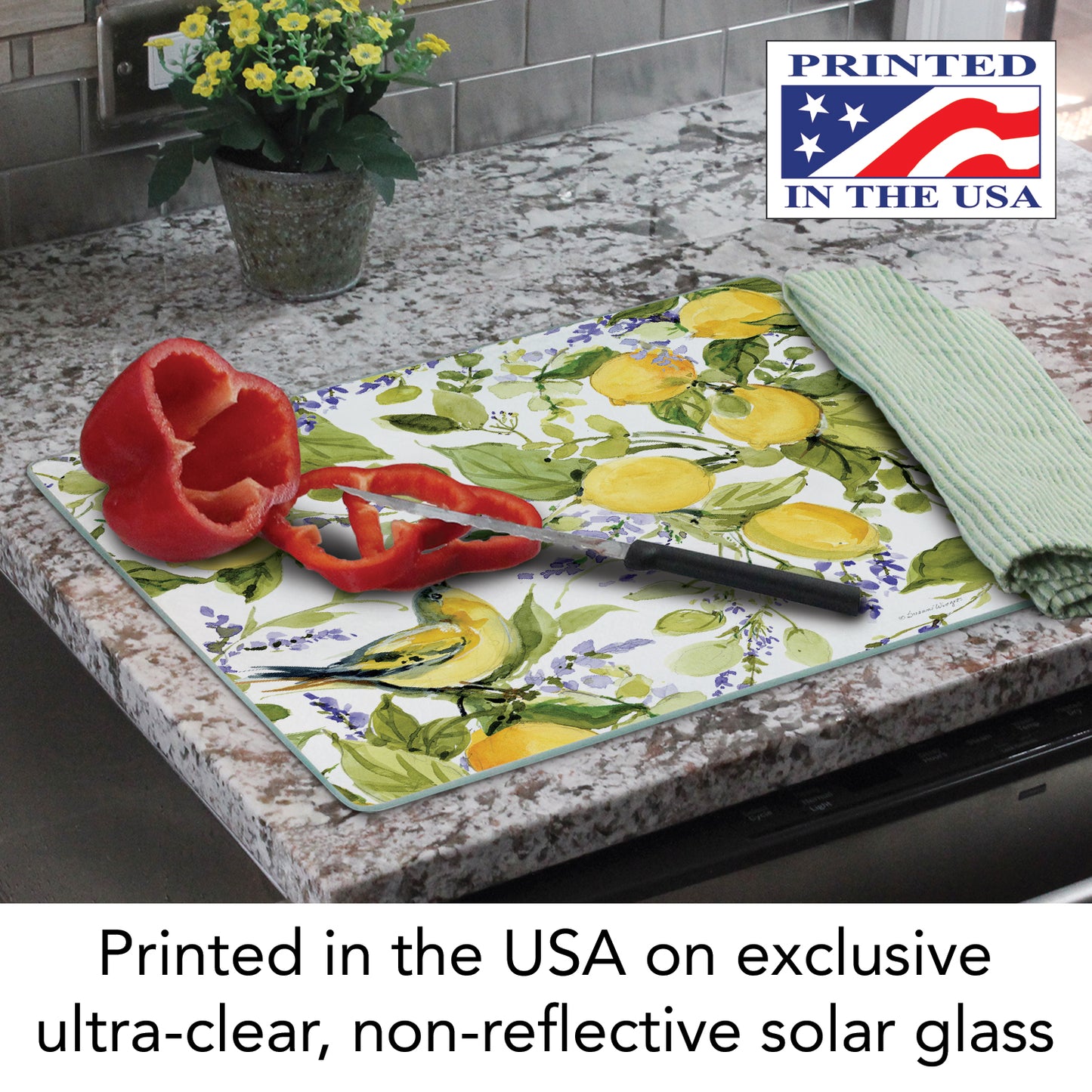 CounterArt Watercolor Lemons 3mm Tempered Glass Cutting Boards Manufactured in the USA