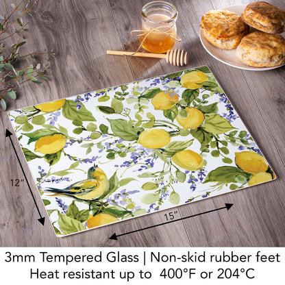 CounterArt Watercolor Lemons 3mm Tempered Glass Cutting Boards Manufactured in the USA