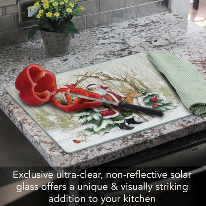 CounterArt Winter Forest Santa 3mm Tempered Glass Cutting Board 15" x 12" Manufactured in the USA