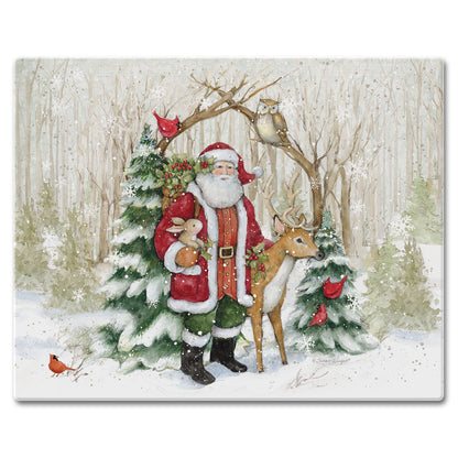 CounterArt Winter Forest Santa 3mm Tempered Glass Cutting Board 15" x 12" Manufactured in the USA