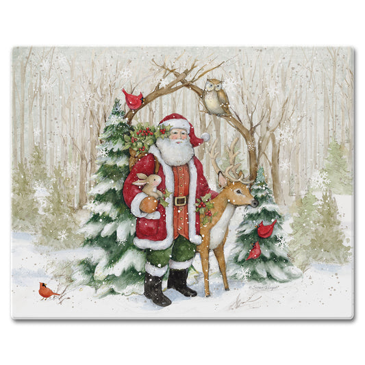 CounterArt Winter Forest Santa 3mm Tempered Glass Cutting Board 15" x 12" Manufactured in the USA