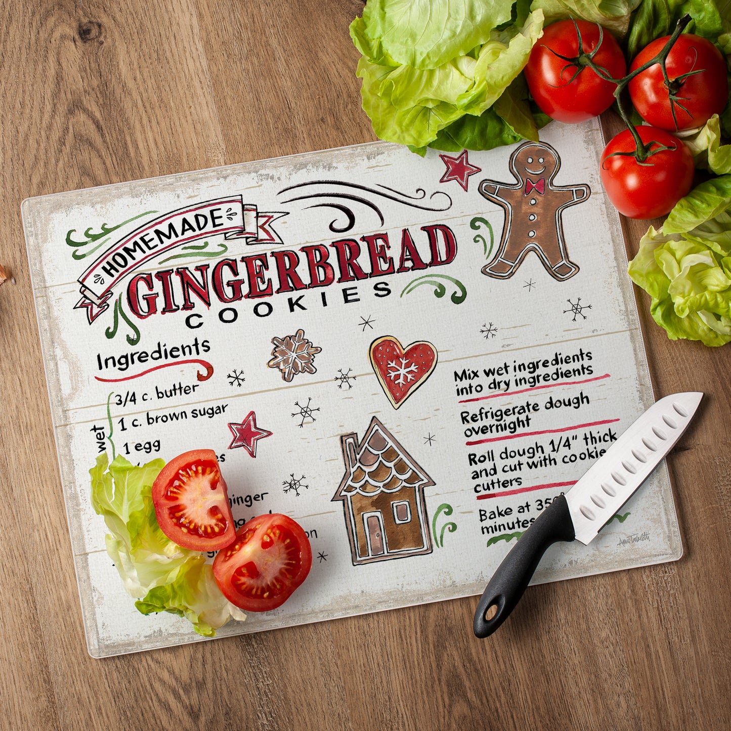 CounterArt Holiday Treats 3mm Tempered Glass Cutting Board 15" x 12" Manufactured in the USA