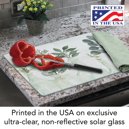 CounterArt Nature's Greenery 3mm Tempered Glass Cutting Board 15" x 12" Manufactured in the USA