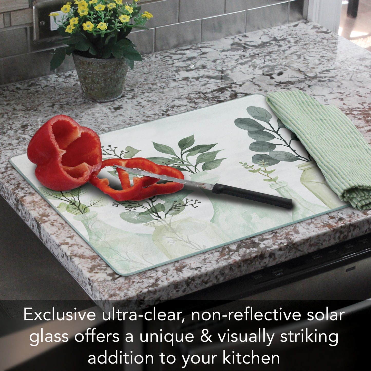 CounterArt Nature's Greenery 3mm Tempered Glass Cutting Board 15" x 12" Manufactured in the USA