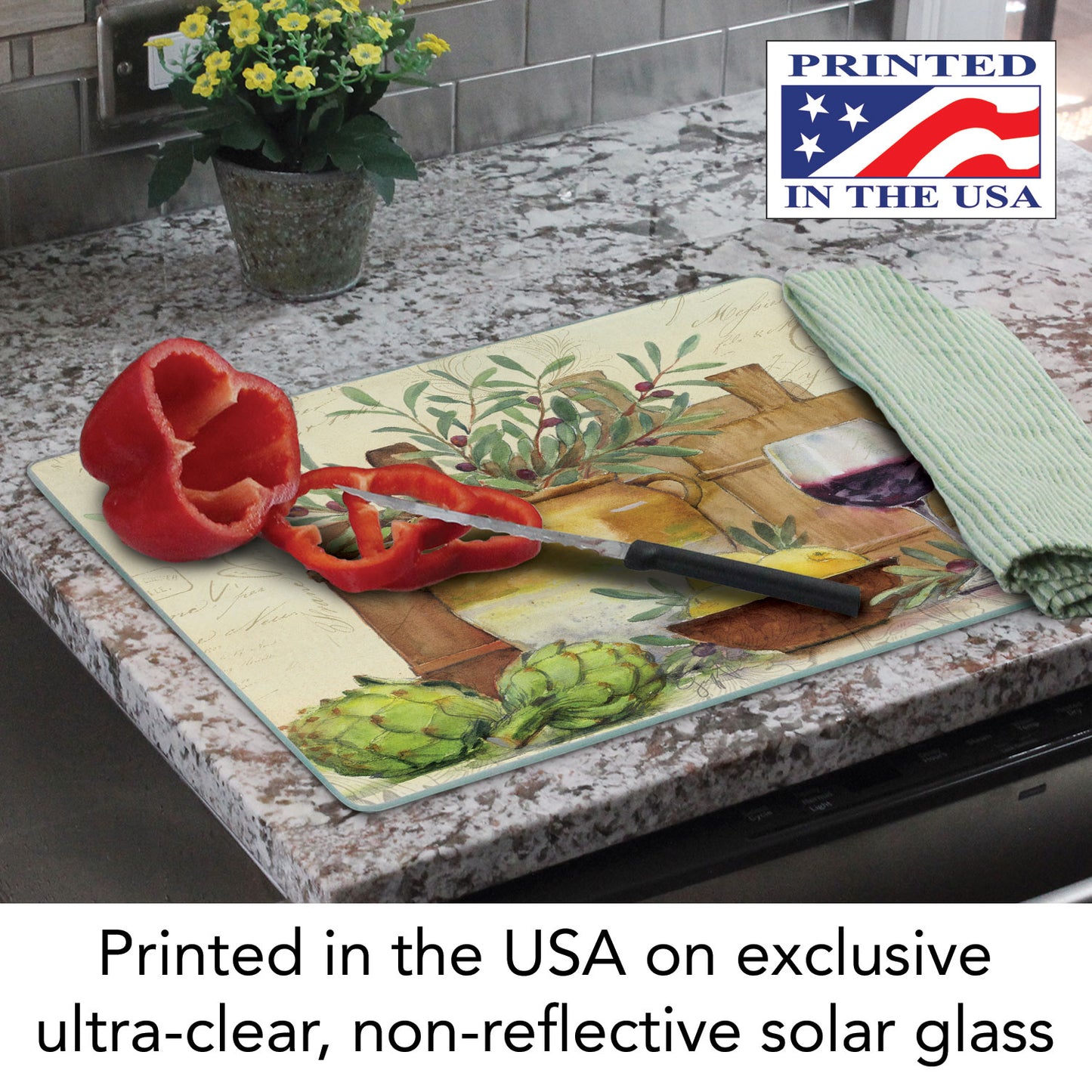 CounterArt Rustic Wine 3mm Tempered Glass Cutting Board 15” x 12” Manufactured in the USA