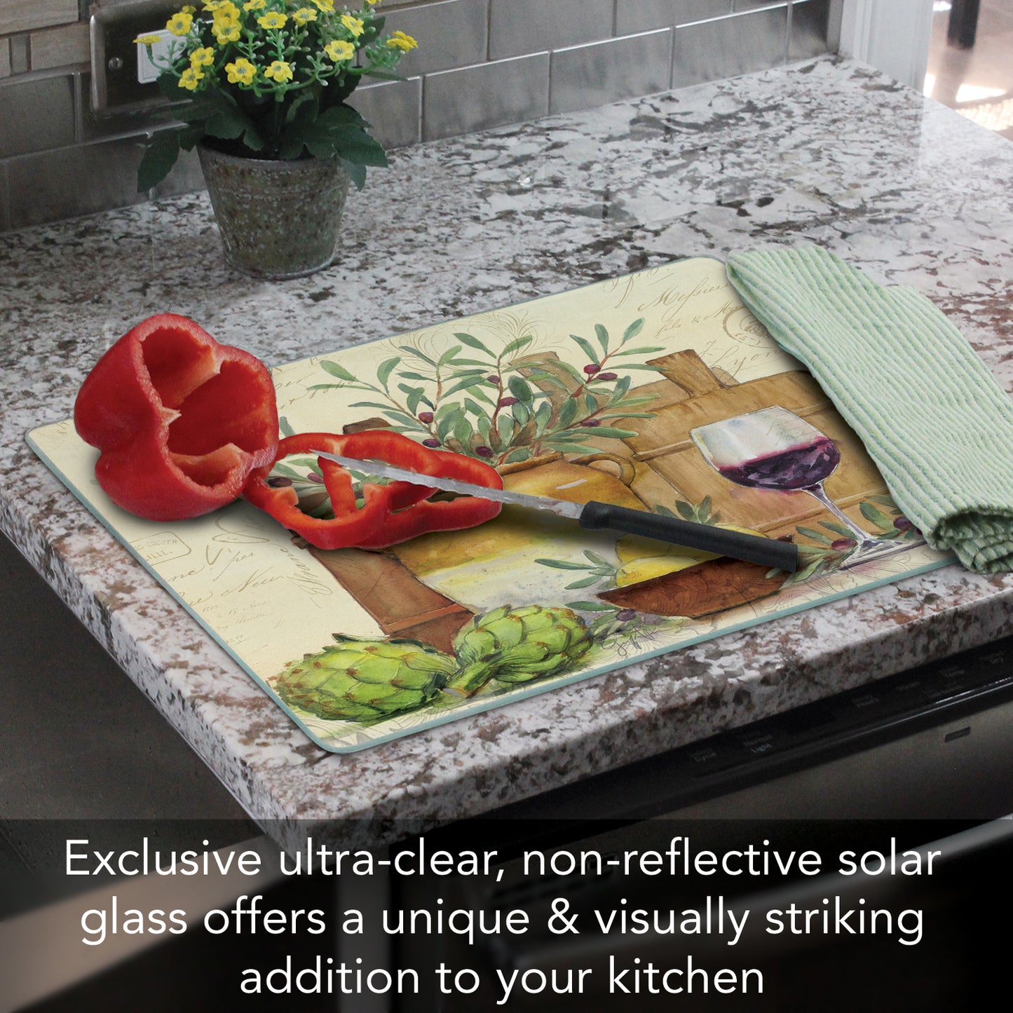 CounterArt Rustic Wine 3mm Tempered Glass Cutting Board 15” x 12” Manufactured in the USA