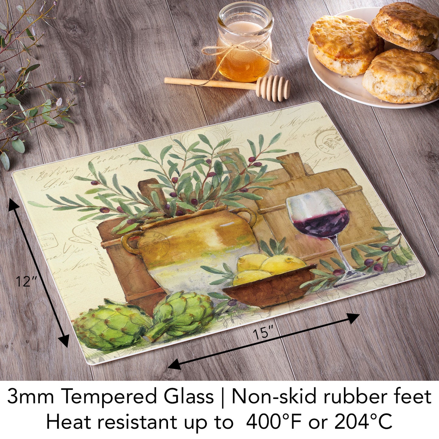CounterArt Rustic Wine 3mm Tempered Glass Cutting Board 15” x 12” Manufactured in the USA