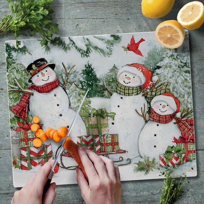 CounterArt Snowman's Farmhouse 3mm Tempered Glass Cutting Board 15" x 12" Manufactured in the USA