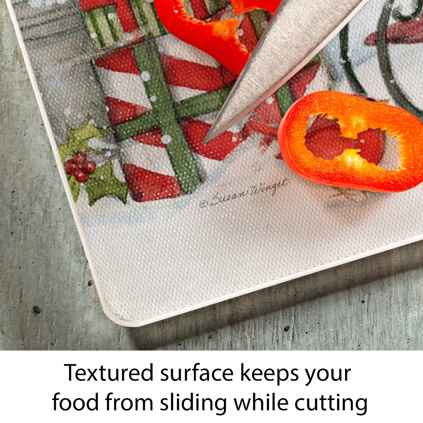 CounterArt Snowman's Farmhouse 3mm Tempered Glass Cutting Board 15" x 12" Manufactured in the USA