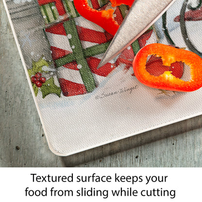 CounterArt Snowman's Farmhouse 3mm Tempered Glass Cutting Board 15" x 12" Manufactured in the USA