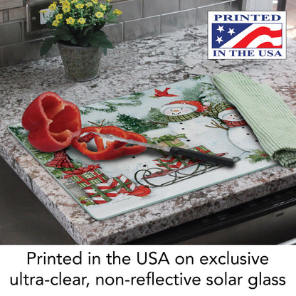 CounterArt Snowman's Farmhouse 3mm Tempered Glass Cutting Board 15" x 12" Manufactured in the USA