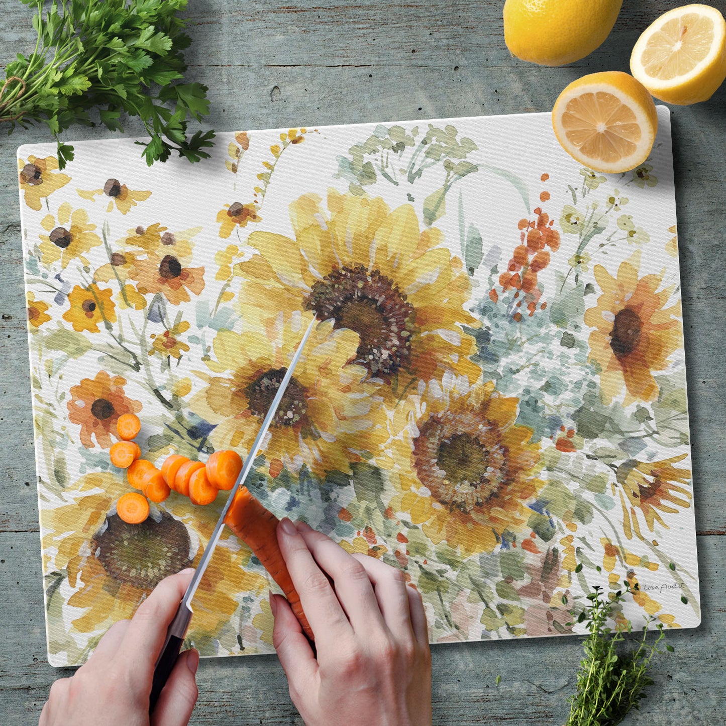 CounterArt Sunflowers Forever 3mm Tempered Glass Cutting Board 15" x 12"