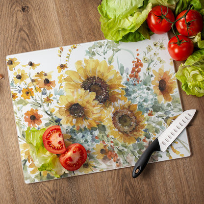 CounterArt Sunflowers Forever 3mm Tempered Glass Cutting Board 15" x 12"