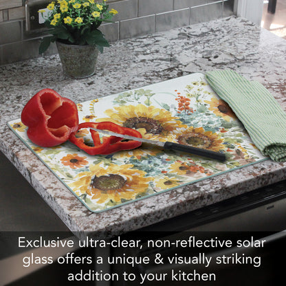 CounterArt Sunflowers Forever 3mm Tempered Glass Cutting Board 15" x 12"