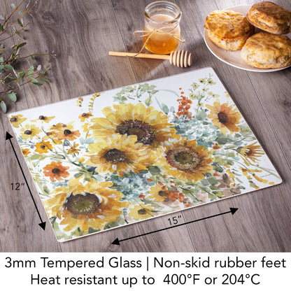 CounterArt Sunflowers Forever 3mm Tempered Glass Cutting Board 15" x 12"