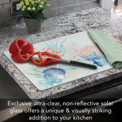 CounterArt Seaside 3mm Tempered Glass Cutting Board 12" x 15" Manufactured in the USA