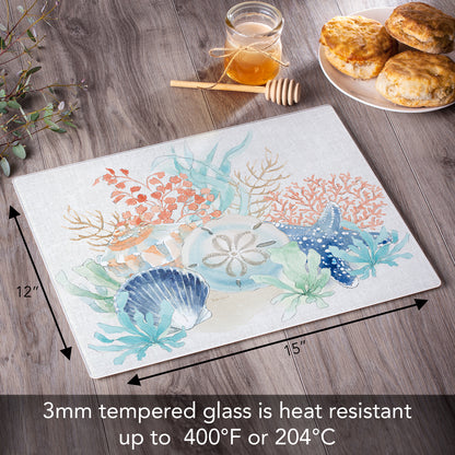 CounterArt Seaside 3mm Tempered Glass Cutting Board 12" x 15" Manufactured in the USA