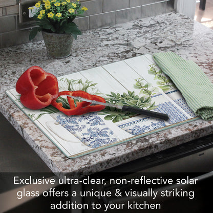 CounterArt Blue & White Pottery 3mm Tempered Glass Cutting Board 15" x 12" Manufactured in the USA