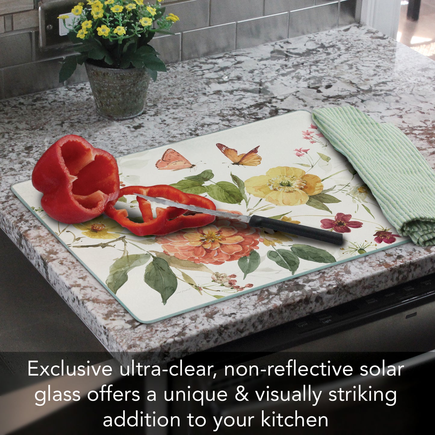 CounterArt Nature's Blessings 3mm Tempered Glass Cutting Board 15" x 12" Manufactured in the USA