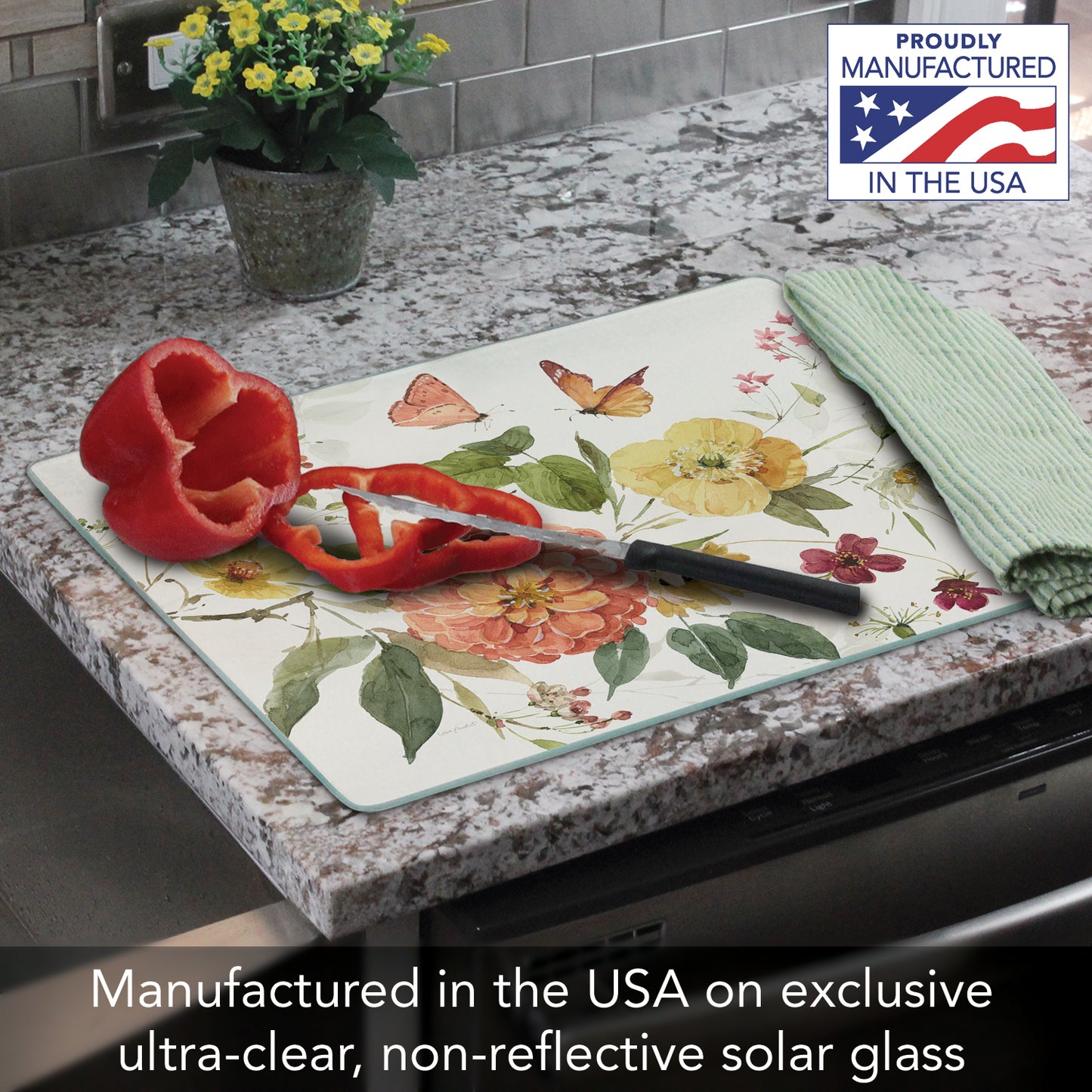 CounterArt Nature's Blessings 3mm Tempered Glass Cutting Board 15" x 12" Manufactured in the USA