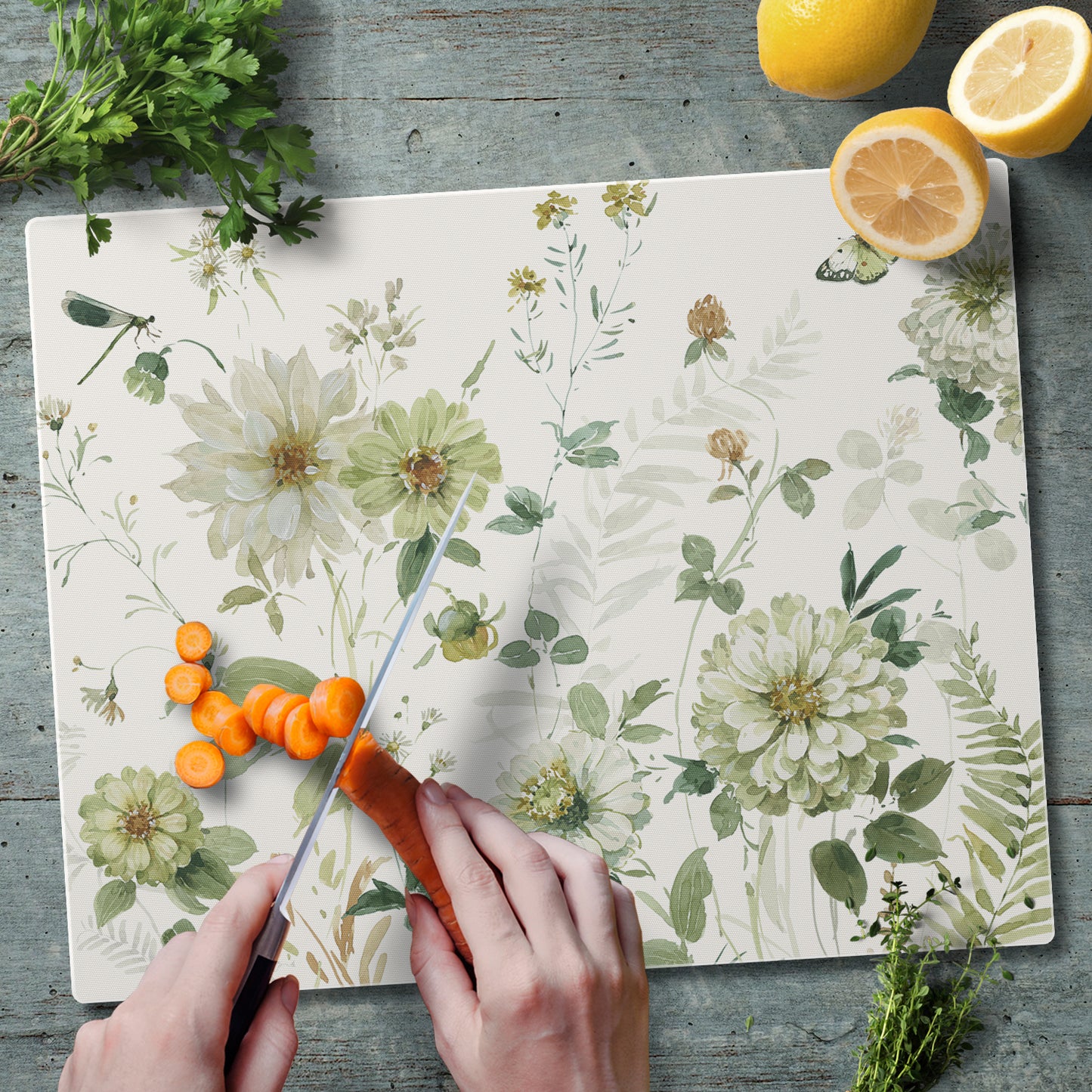 CounterArt Green Fields 3mm Tempered Glass Cutting Board 15" x 12" Manufactured in the USA
