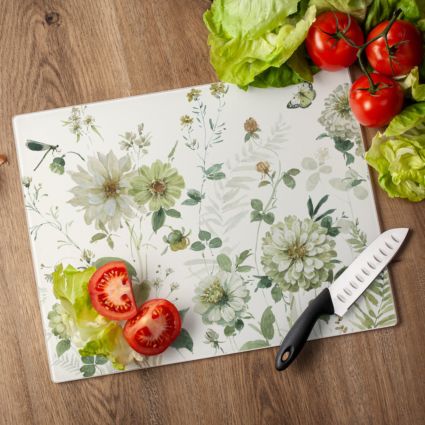 CounterArt Green Fields 3mm Tempered Glass Cutting Board 15" x 12" Manufactured in the USA