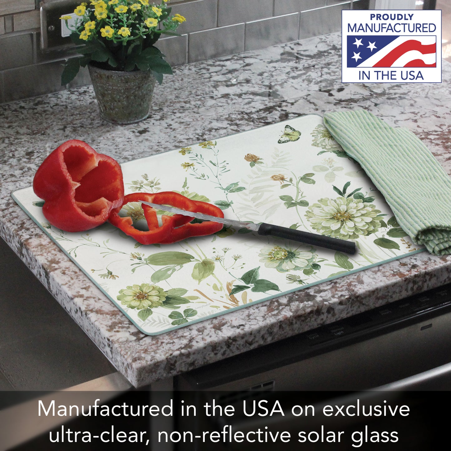 CounterArt Green Fields 3mm Tempered Glass Cutting Board 15" x 12" Manufactured in the USA