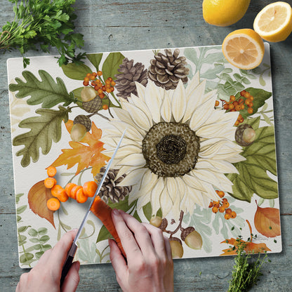 CounterArt Farmhouse Fall 3mm Tempered Glass Cutting Board 15" x 12" Manufactured in the USA