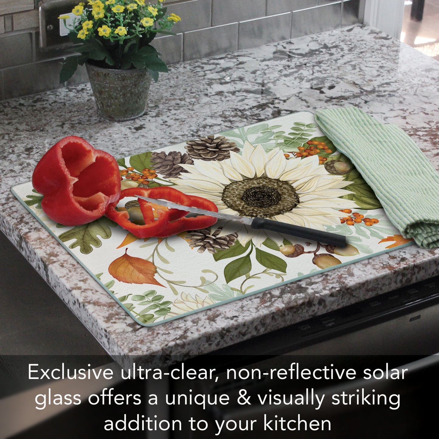 CounterArt Farmhouse Fall 3mm Tempered Glass Cutting Board 15" x 12" Manufactured in the USA