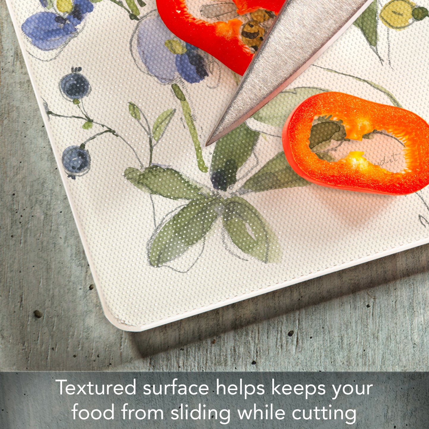 CounterArt Lovely Blue Florals 3mm Tempered Glass Cutting Board 15" x 12" Manufactured in the USA