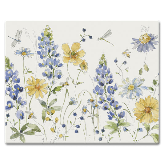 CounterArt Lovely Blue Florals 3mm Tempered Glass Cutting Board 15" x 12" Manufactured in the USA
