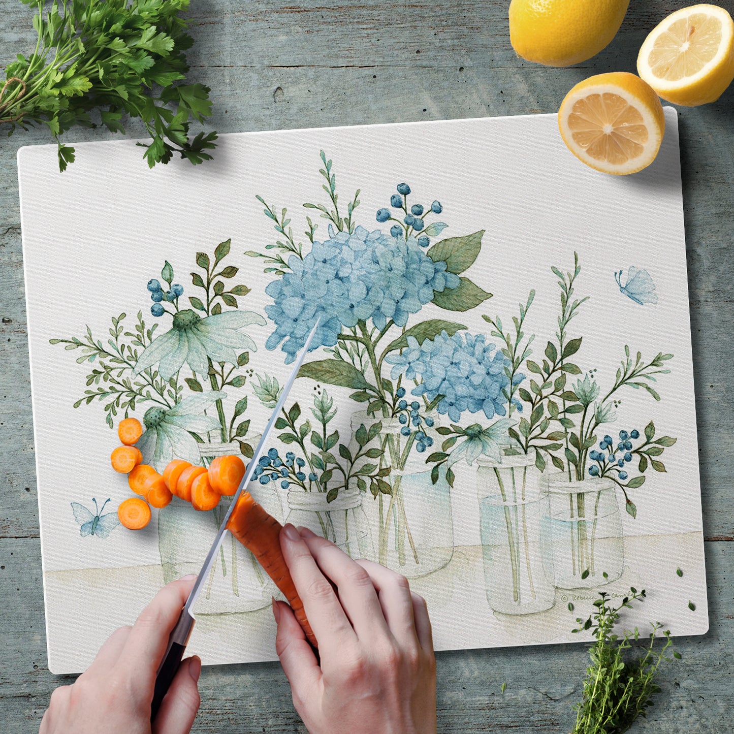 CounterArt Mason Jar Florals 3mm Tempered Glass Cutting Board Manufactured in the USA Serving Board Charcuterie Board Dishwasher Safe