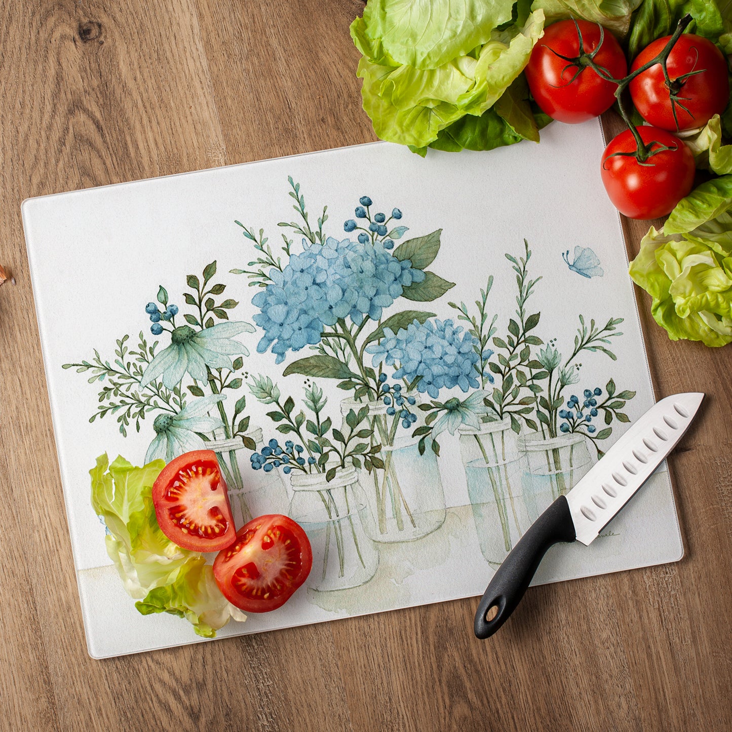 CounterArt Mason Jar Florals 3mm Tempered Glass Cutting Board Manufactured in the USA Serving Board Charcuterie Board Dishwasher Safe