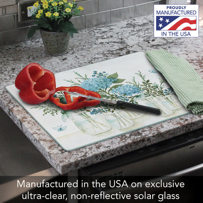 CounterArt Mason Jar Florals 3mm Tempered Glass Cutting Board Manufactured in the USA Serving Board Charcuterie Board Dishwasher Safe